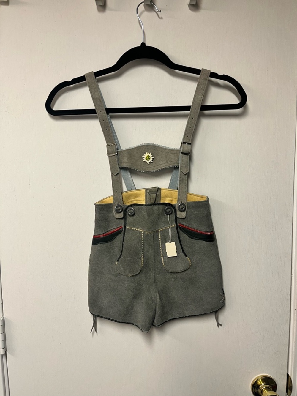 Gray Suede Lederhosen-Style kids Shorts with Suspenders